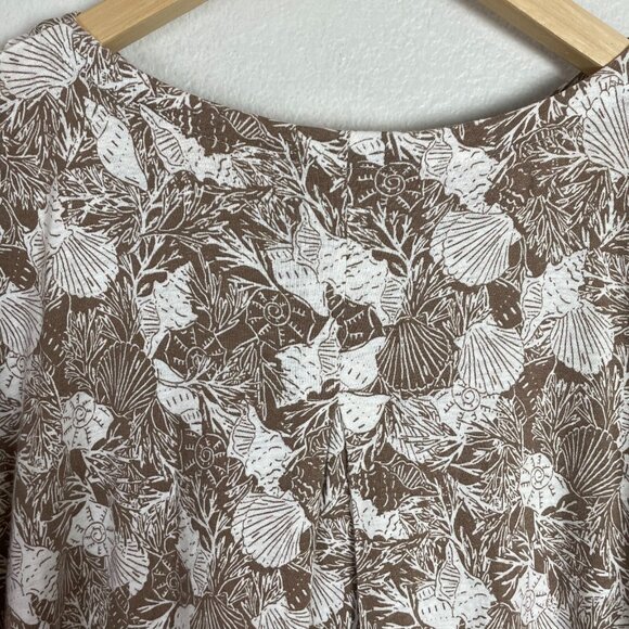 J Jill Womens Large Tan Linen Blend Shirt Seashell Print Top 3/4 Sleeve - Picture 10 of 12